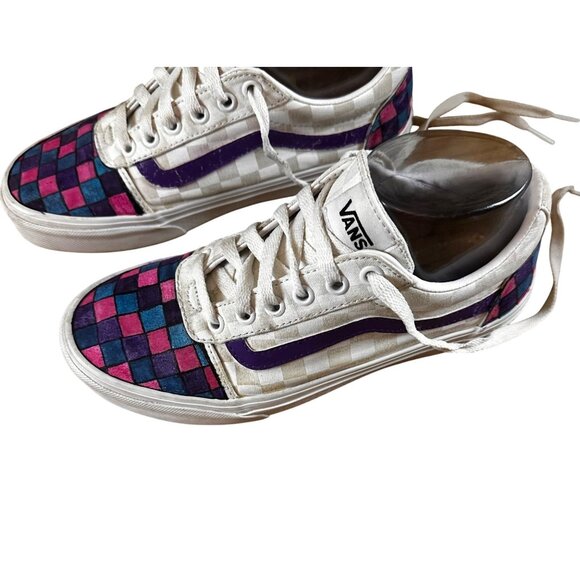 Vans Off the Wall Size 7 Checkered Design Canvas Shoes Pink Blue Purple Tennis - Picture 12 of 14